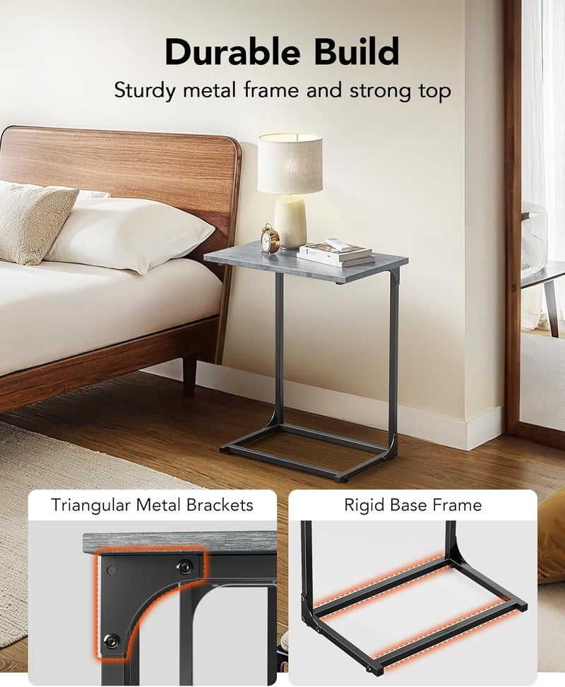 Pipishell C-Shaped Side Table, C Table for Sofa with Two-Piece Desktop & Metal Frame, Large Surface End Table for Living Room, Bedroom, Bedside, Rustic Design, Grey - Image 5